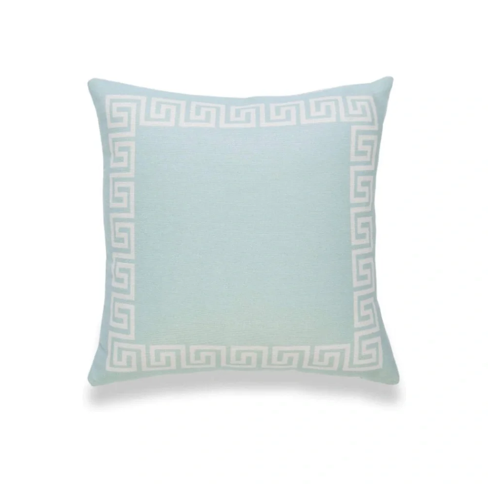 Luxury Home | Sophisticated Aqua & Ivory Greek Key Trim Luxe Throw Pillow Cover